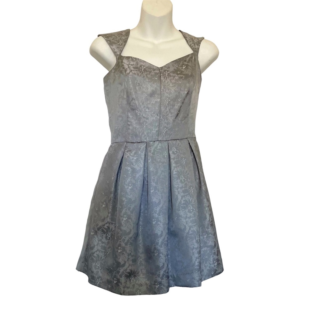 Eric + Lani Silver Metallic Jacquard Mini Dress Fit and Flare Cocktail Dress XS